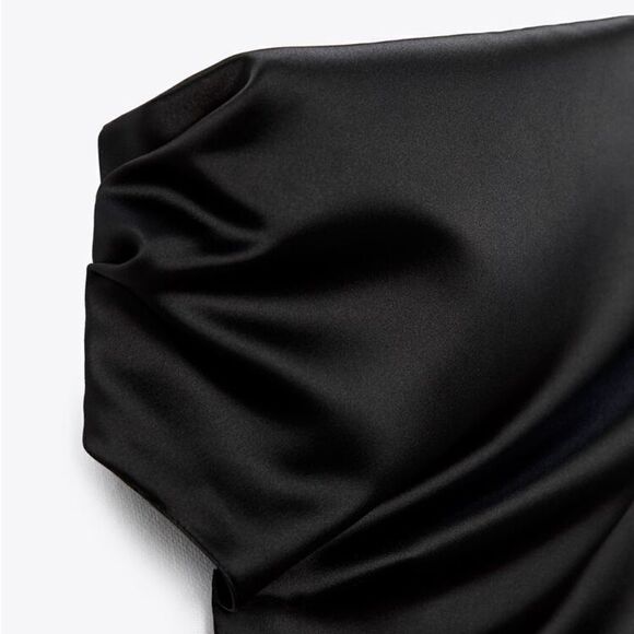 Zara Asymmetric Satin Dress Black New - Picture 2 of 10
